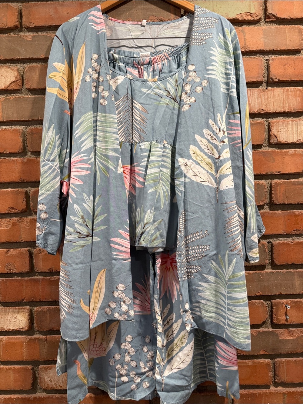 Blue Floral three piece sleep set